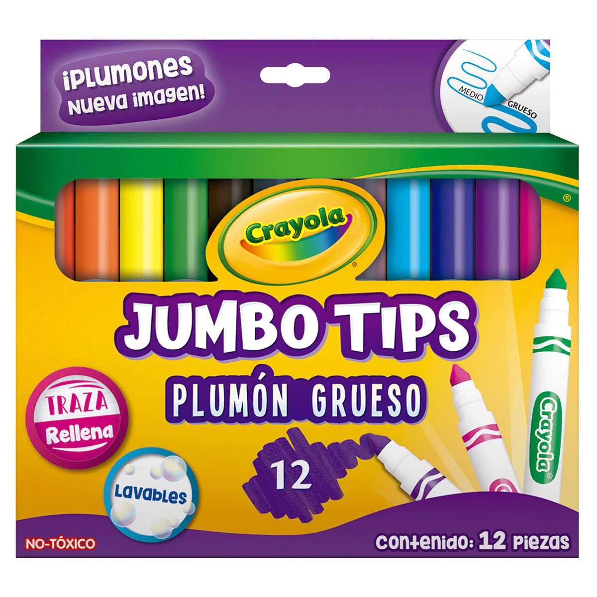 12 PLUMONES GRUESOS LAVABLES (JUMBO TIPS)