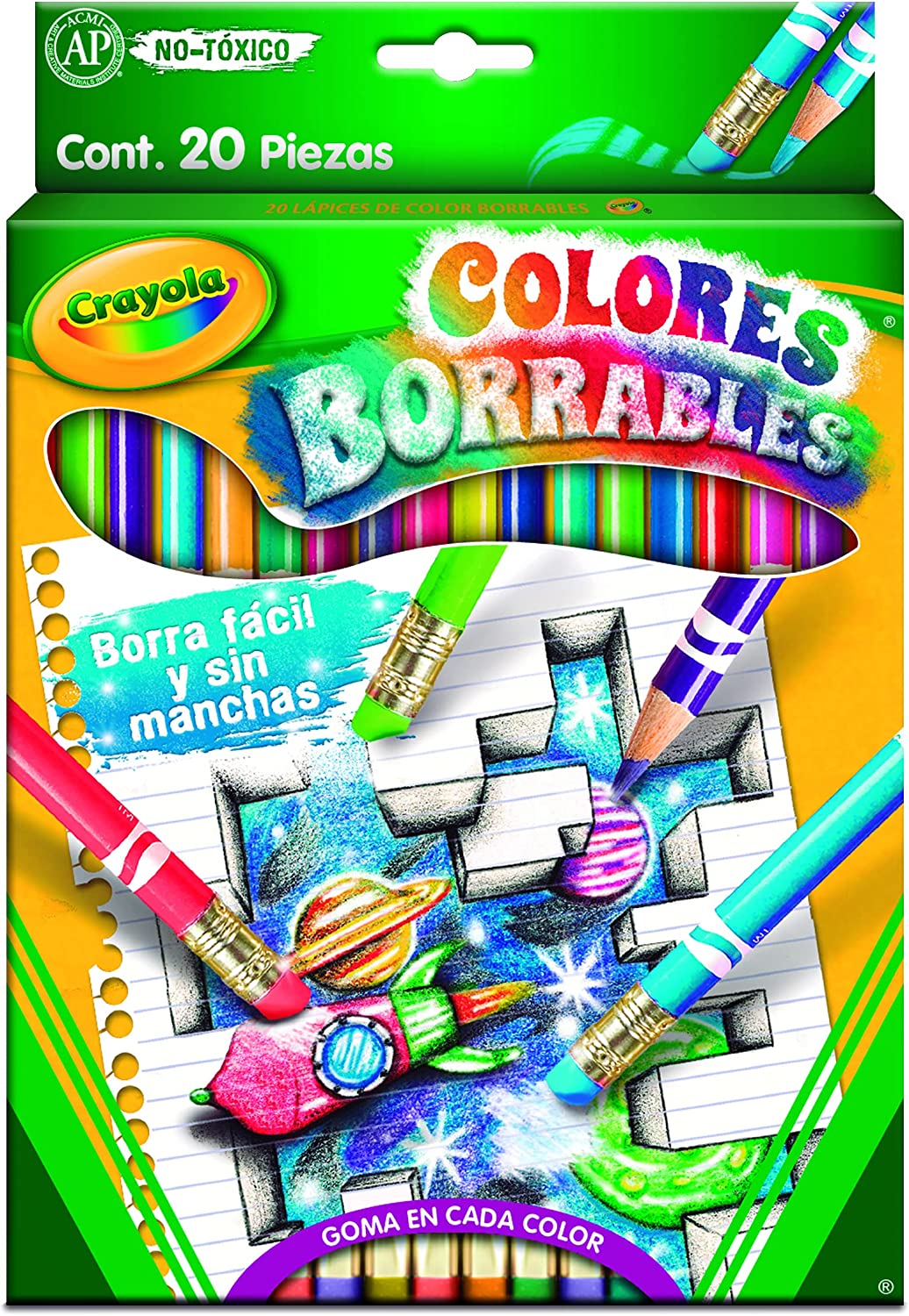 20 LAPICES DE COLOR BORRABLES CON SACAPUNTAS